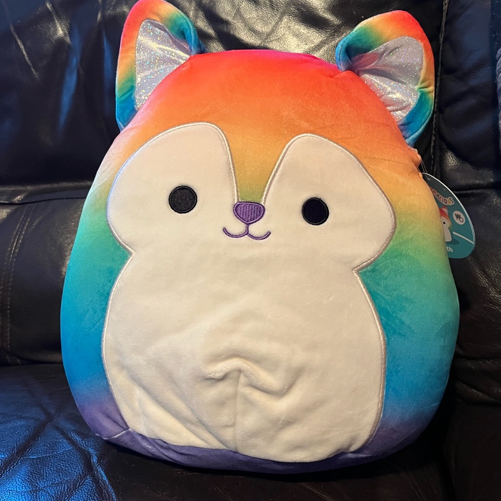 Squishmallow 12” rainbow dog/husky